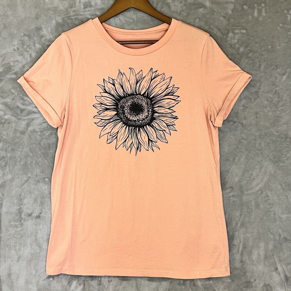 Womens Sunflower Coral Orange Soft Casual Basic Shortsleeved T-shirt Size Large